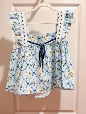 Light Blue Floral Ruffle Blouse